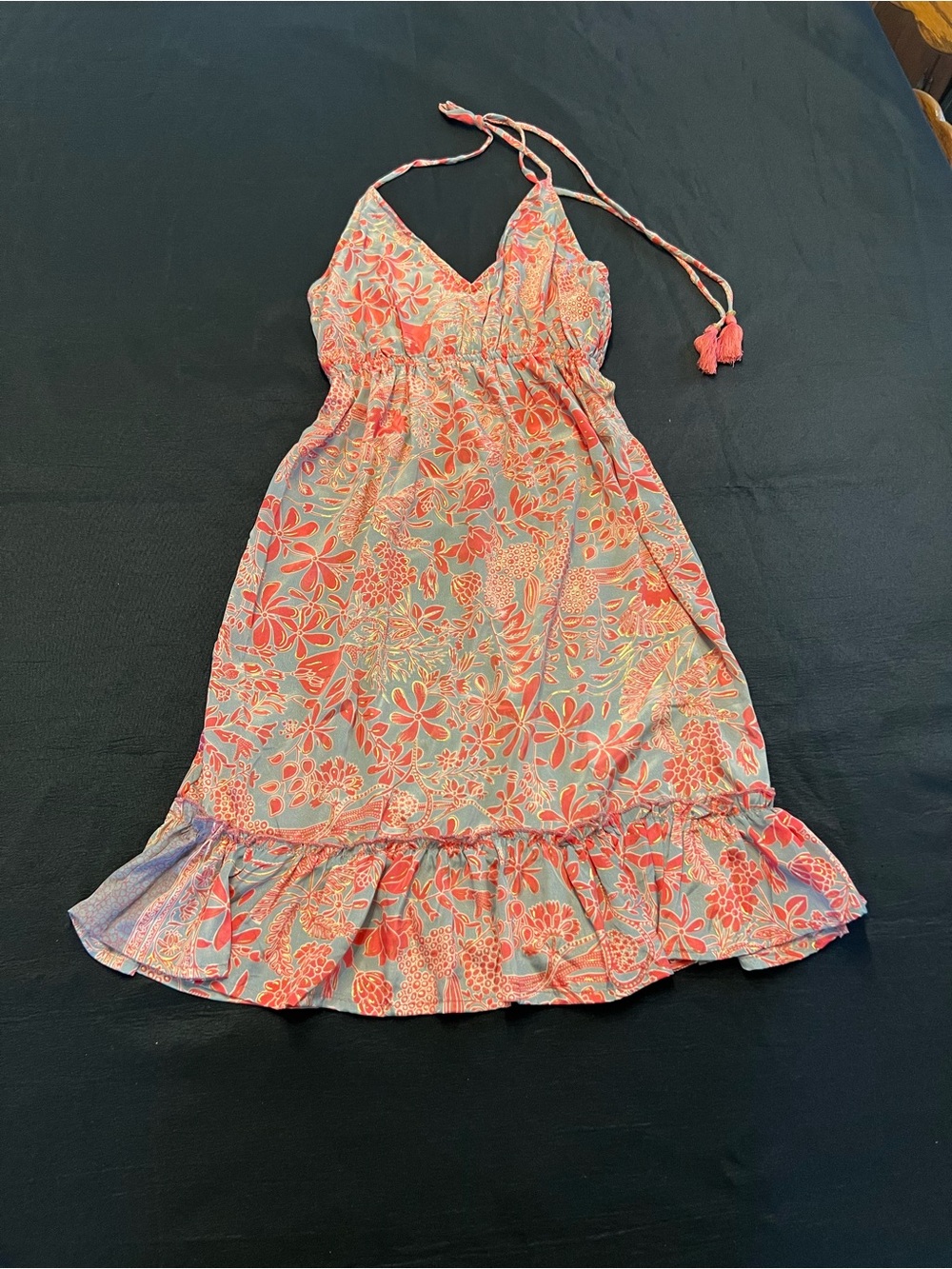 Anthropologie RaGA grey pink floral v-neck smocked boho sundress size XS NWT